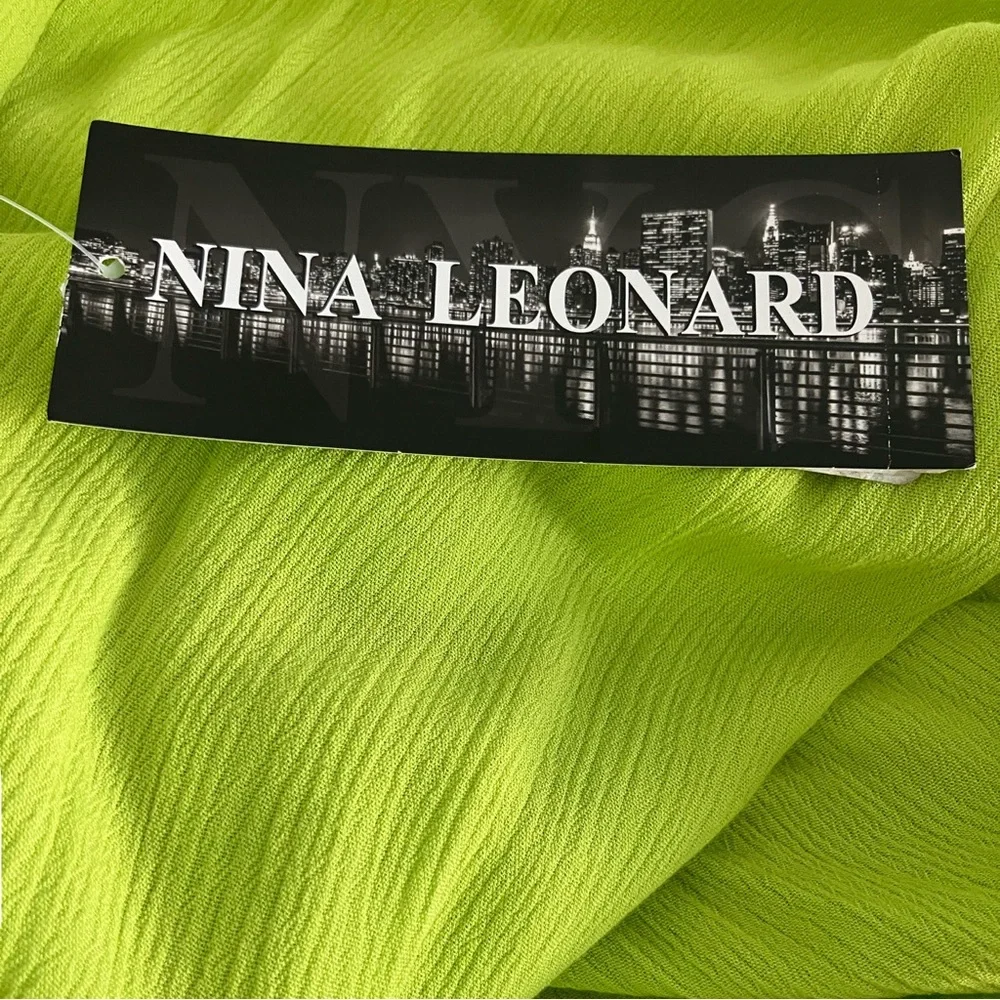 Nina Leonard Plus Size Lime Green V-Neck Tie Front Blouse - Picture 3 of 9